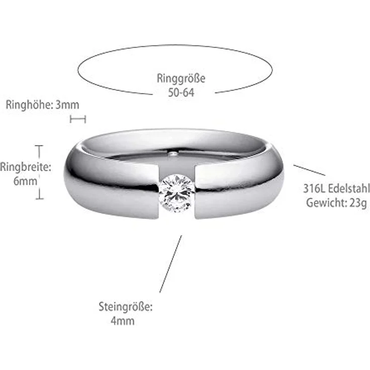 Heideman Damenring Intensio, Edelstahl silber farbend poliert mit Zirkonia Stein, Brillant Schliff 4mm, antiallergen – Bild 4