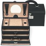 Windrose Schmuckkoffer Beluga, schwarzes Rindleder mit markanter Prägung, handgefertigt