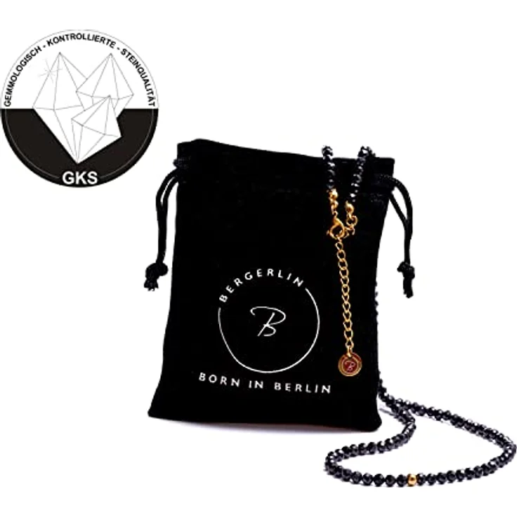 BERGERLIN Turmalin Halskette schwarz, Echte Turmalin Perlenkette mit vergoldetem Verschluss, Größe XS-S (40-45 cm) – Bild 3