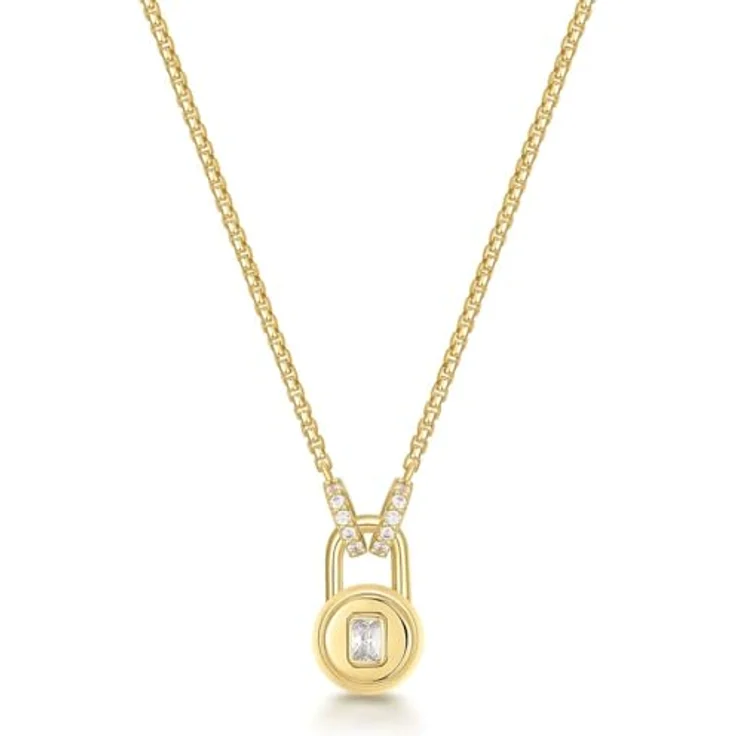 ANIA HAIE TRAILBLAZER Linked Locket Dangle Necklace, 925 Sterling Silber 14k vergoldet, mit 11 Zirkonia, Länge: 40,5 cm + 5 cm Verlängerung, inkl. Geschenkverpackung – Bild 1