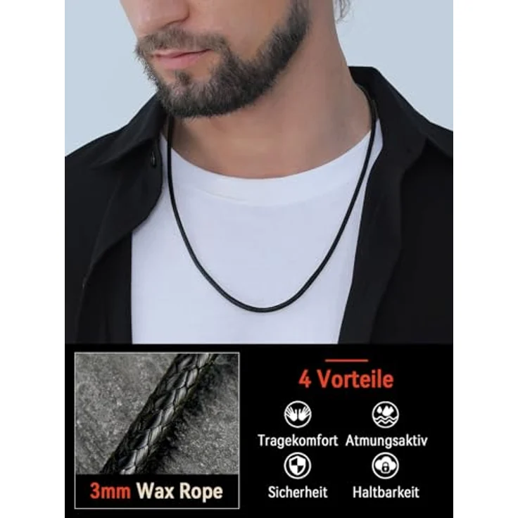FaithHeart Personalisierte Halskette aus Kunstleder, 60CM, 3MM breit, schwarz, mit Edelstahlverschluss und individueller Gravurmöglichkeit – Bild 5