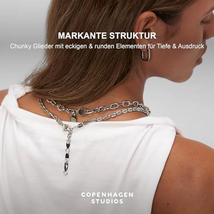 COPENHAGEN STUDIOS Basic Chunky Necklace, silber, verstellbare Gliederkette aus poliertem Edelstahl, wasserfest & hautfreundlich, 50 cm – Bild 5