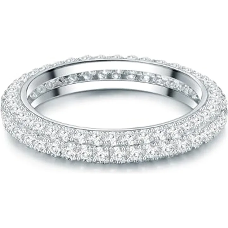 Trilani Damen Pavéring, 925/- Sterling Silber mit Zirkonia im Brilliantschliff, zeitloser Memoirering und Verlobungsring, rhodiniert