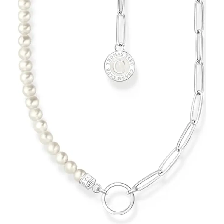 THOMAS SABO Member Charm-Kette mit weißen Perlen und Charmista Coin, 925 Sterlingsilber, Kaltemail