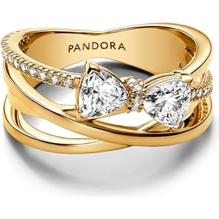 PANDORA Timeless Funkelnde Schleife & Überkreuztes Band Ring aus Sterling Silber mit vergoldeter Metalllegierung und Zirkonia, Größe: 54, 163511C01-54 – Bild 2