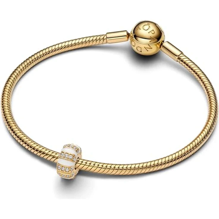PANDORA Moments Steine & Emaille Clip-Charm, 14K vergoldetes Sterling Silber mit Zirkonia, Kompatibel mit Moments Armbändern, warmen Farbtönen – Bild 2