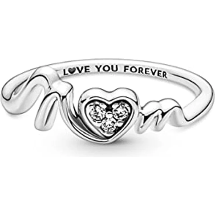 PANDORA Damen Ring "MOM mit Herz", Sterling Silber mit Zirkonia, Gravur "LOVE YOU FOREVER" – Bild 2