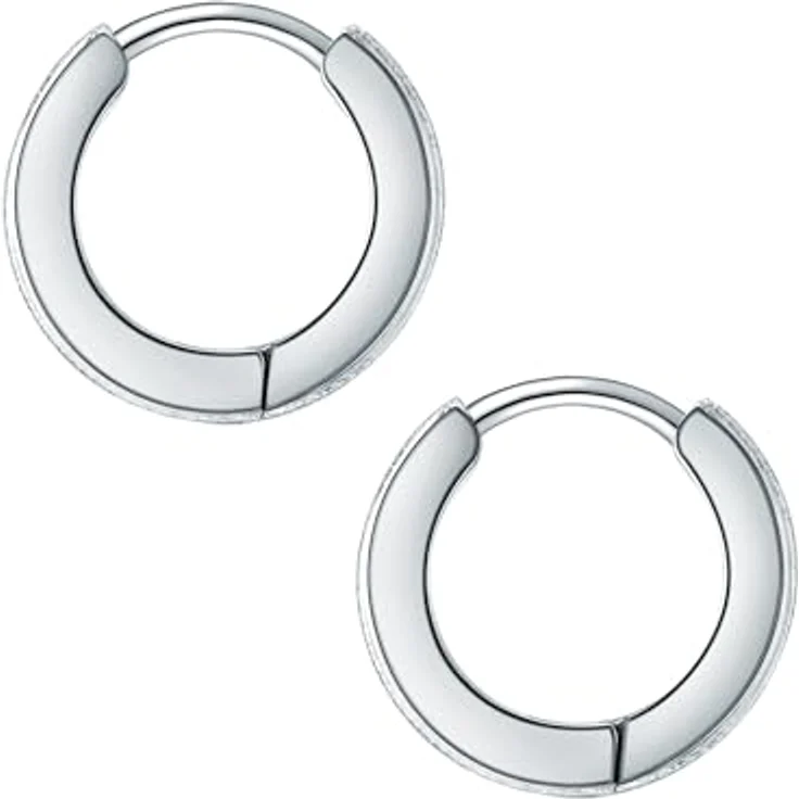 Eastside Damen Creolen Edelstahl, silber, hochglanzpoliert, mit Klappverschluss, 12,9 mm Durchmesser – Bild 2