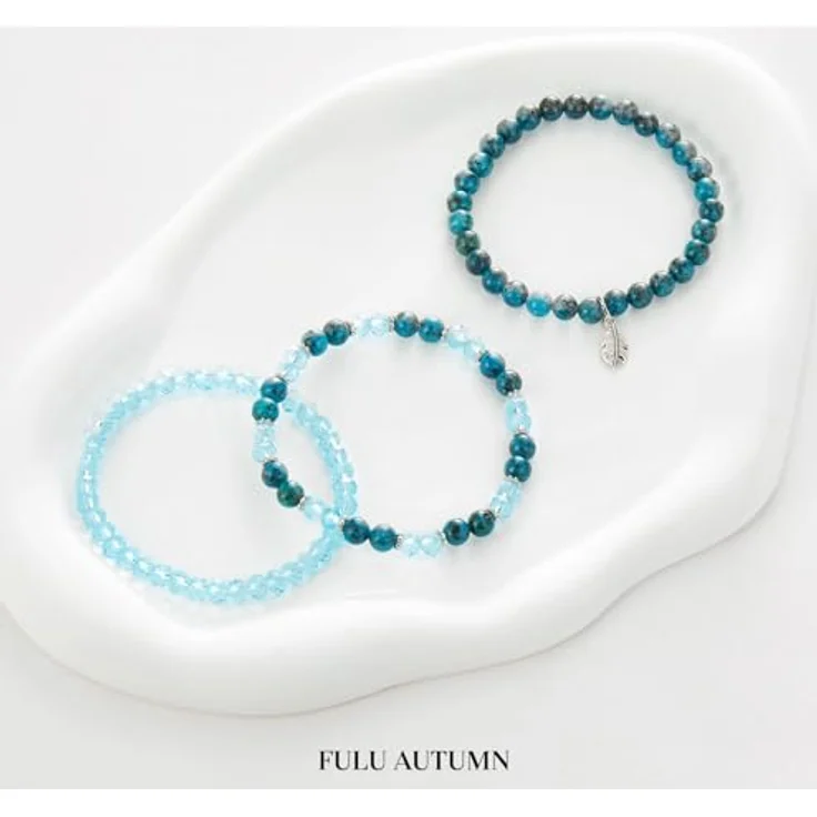 FULU AUTUMN Mehrschichtiges Perlenarmband Stretch Damen-Armband, Boho Modeschmuck in Lake Blue, 3-teiliges Set, ideales Geburtstagsgeschenk für Mama, Oma und Frau – Bild 2
