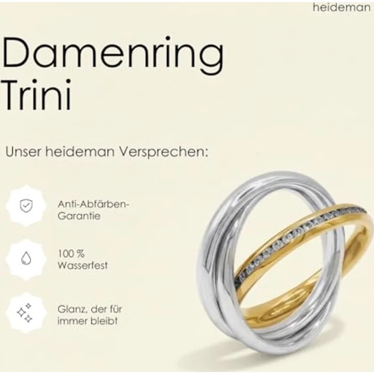 Heideman Trini Damenring, Gold farbend matt, Edelstahl Rollring mit Zirkonia, 3er Set – Bild 4