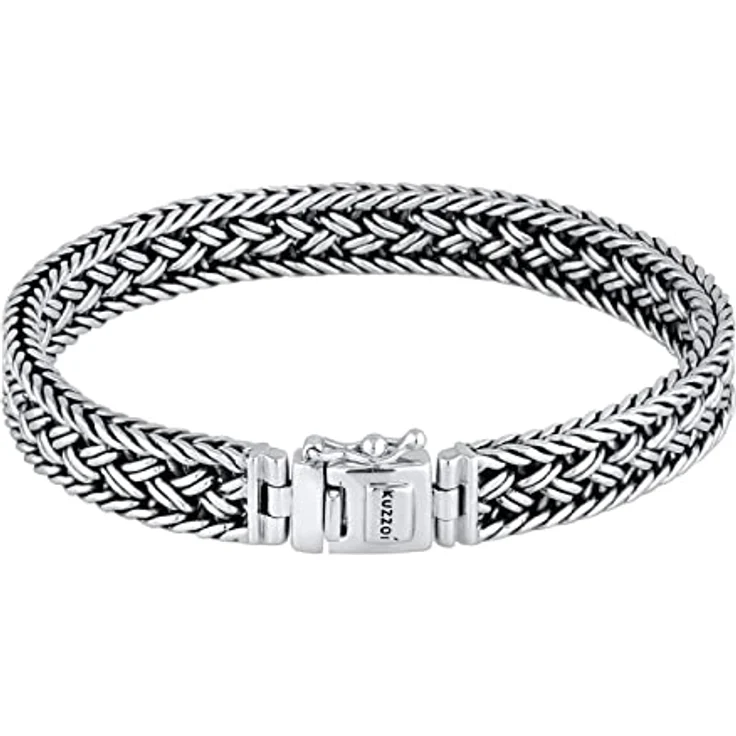 Kuzzoi Silber-Armband für Herren, handgefertigte Zopfkette aus 925 Sterling Silber, massives 10mm Panzerarmband, 38g, Sicherheitsverschluss mit KUZZOI-Logo – Bild 1