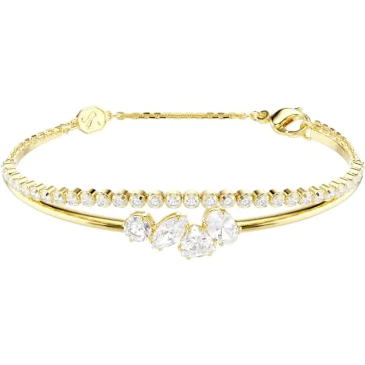 Swarovski Mesmera Armband, 17 cm, gemischter Schnitt, Weiß, 18 kt Gold-Finish, Karabinerverschluss
