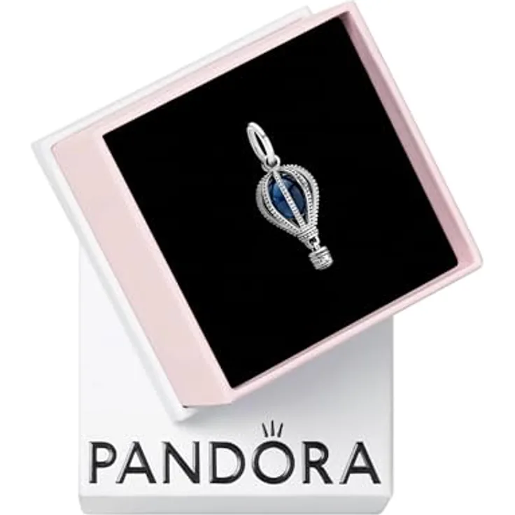 PANDORA Charm Anhänger "Blauer Heißluftballon", Bead aus 925/- Sterlingsilber, himmelblaue Perle, 23,2mm hoch