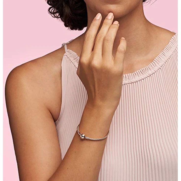 PANDORA Schlangen-Gliederarmband, 14 Karat rosévergoldete Metalllegierung aus der Moments Collection, 18 cm, Roségold – Bild 3