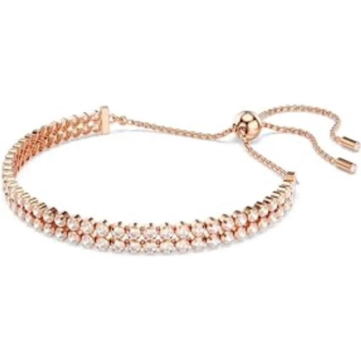 Swarovski Matrix Tennis Armband, Rosé-vergoldetes Damenarmband im Cupchain-Design mit Weißen Kristallen, 24 cm lang, Kugelschiebeverschluss – Bild 2