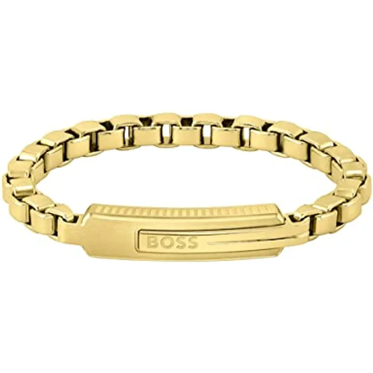 BOSS Jewelry Gliederarmband für Herren Kollektion ORLADO, gebürsteter Edelstahl mit hell-gelbgoldener IP-Beschichtung, 19 cm, magnetischer Verschluss