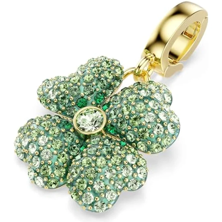 Swarovski Idyllia Charm, Glücksklee, Grün mit Goldlegierungsschicht und Kristallen in vier Grüntönen – Bild 4