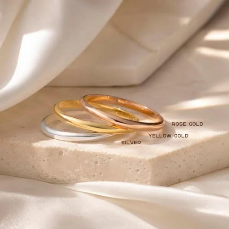 Amberta Hochzeitsringe 925 Sterling Silber, Eheringe für Paare mit Gelbgold- oder Roségold-Beschichtung, 2 mm Ringgröße 64 – Bild 3