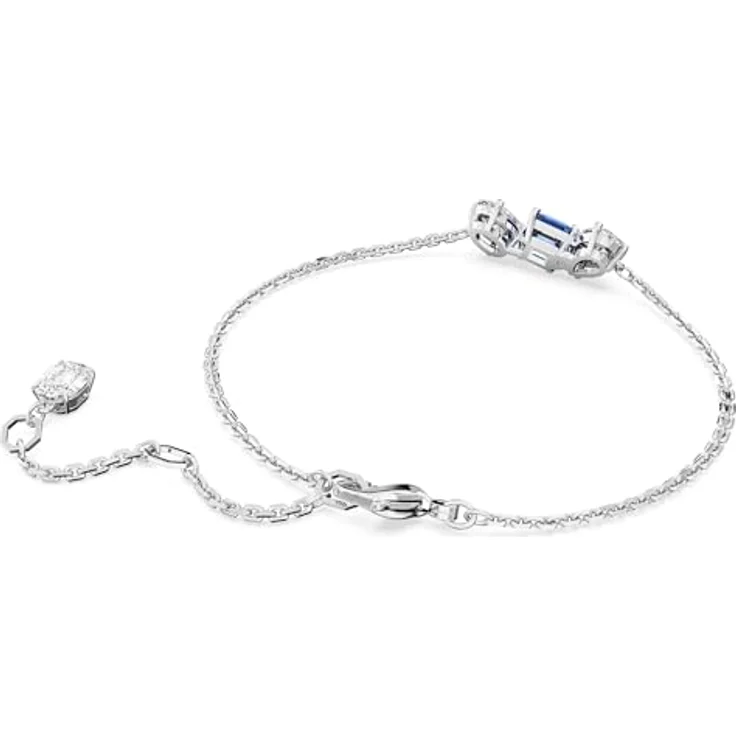 Swarovski Mesmera Armband, Rhodiniertes Damenarmband mit Blauen und Weißen Swarovski Kristallen, Zart mit Quadratischem Element in Blau – Bild 4