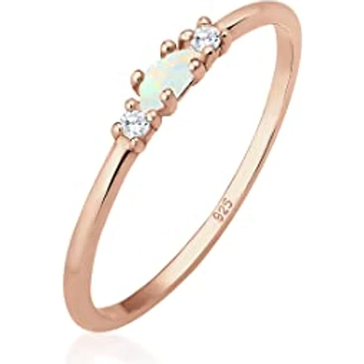 Elli Vintage Damenring mit Zirkonia Kristallen und Opal, 925 Sterling Silber rosévergoldet – Bild 1
