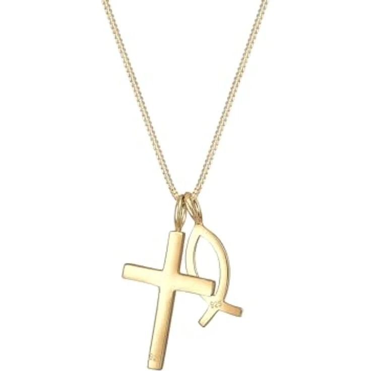 Elli Halskette Damen Kreuz-Fisch Anhänger in 925 Sterling Silber, handgefertigt, anlaufgeschützt, ideal als Geschenk – Bild 4