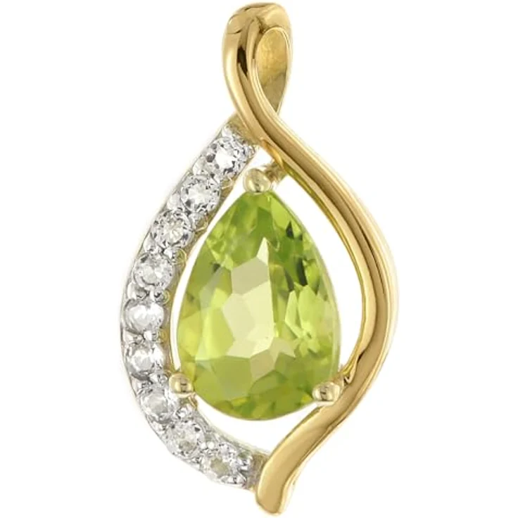 trendor Gold-Anhänger 333/8K mit Peridot und weißen Topasen an vergoldeter Silberkette, modisches Schmuckstück für Damen, 42 cm Länge – Bild 2