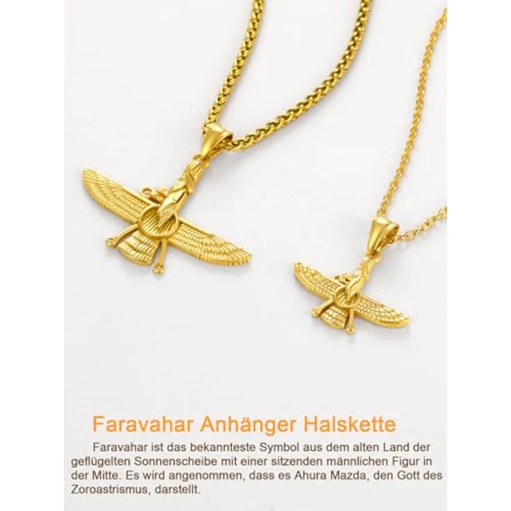 U7 Männer Halskette Gold Kette Faravahar Anhänger aus Edelstahl, 50cm verstellbare Rolokette, 18k vergoldet, Zoroastrismus Amulett für Herren und Damen, Geschenkidee für Weihnachten – Bild 5