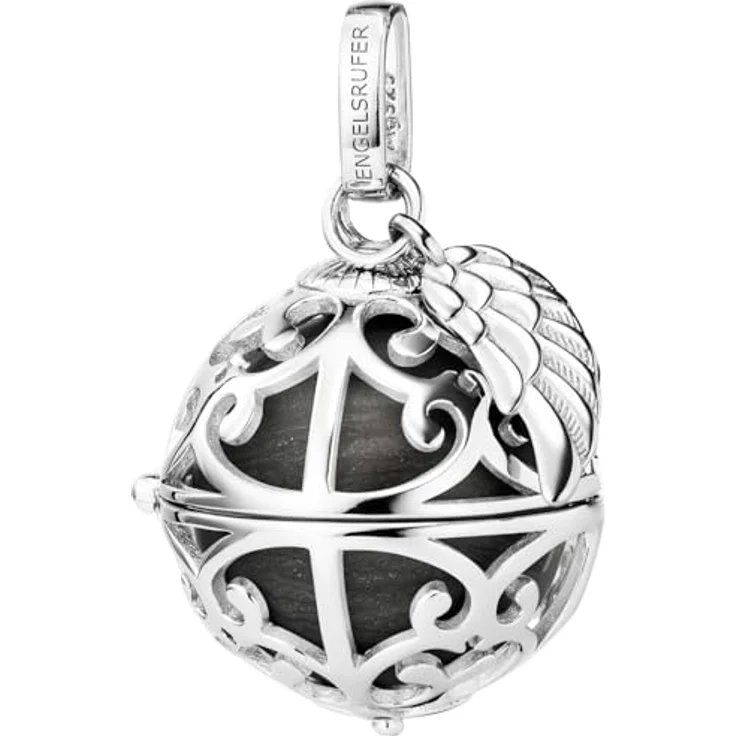 Engelsrufer Damen Anhänger mit Flügel, Sterling Silber, austauschbare Klangkugel M in Perlmutt Grau, zum Öffnen, Größe: 19,5 cm, ER-23-27-M – Bild 1