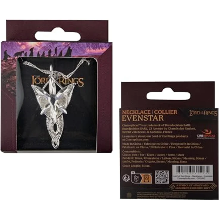 Cinereplicas Der Herr der Ringe - Evenstar Halskette, 55.5cm, Silber, offizielles Lizenzprodukt mit Strassanhänger und Perle – Bild 4