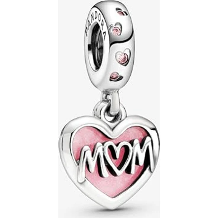 PANDORA Charm "Mom" Herz 798887C01, Sterling-Silber mit rosafarbener Emaille und Cubic Zirkonia, Gravur "I love you" – Bild 3