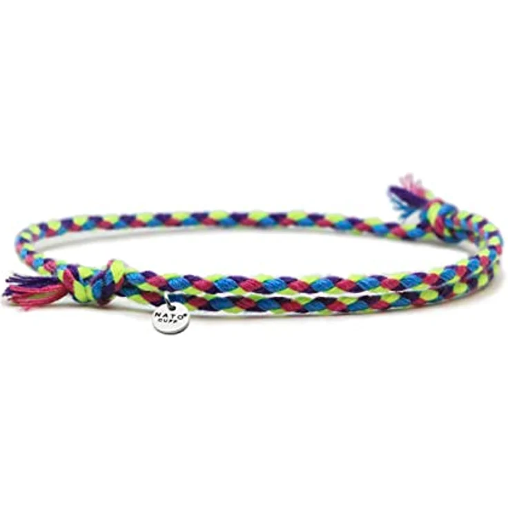 Nato Cuff Geflochtenes Baumwollarmband, Handgefertigt in Frankreich, Edelstahlmedaille 316L, Verstellbar für Herren und Damen (Fluo) – Bild 1