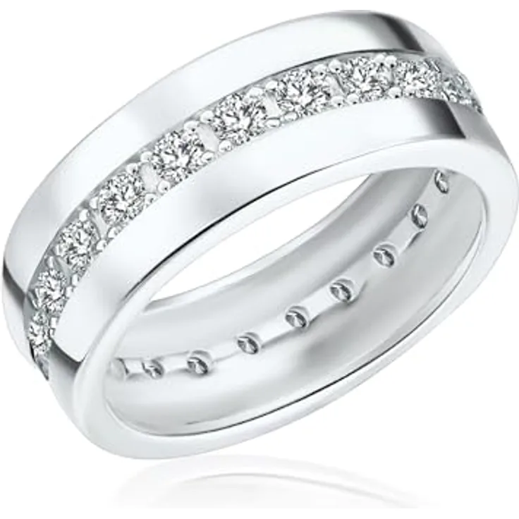 Rafaela Donata Memoire Damen-Ring 925 Sterling Silber mit weißen Zirkonia, 8,3 mm breit, glamouröses Schmuckstück in hochwertiger Geschenkbox