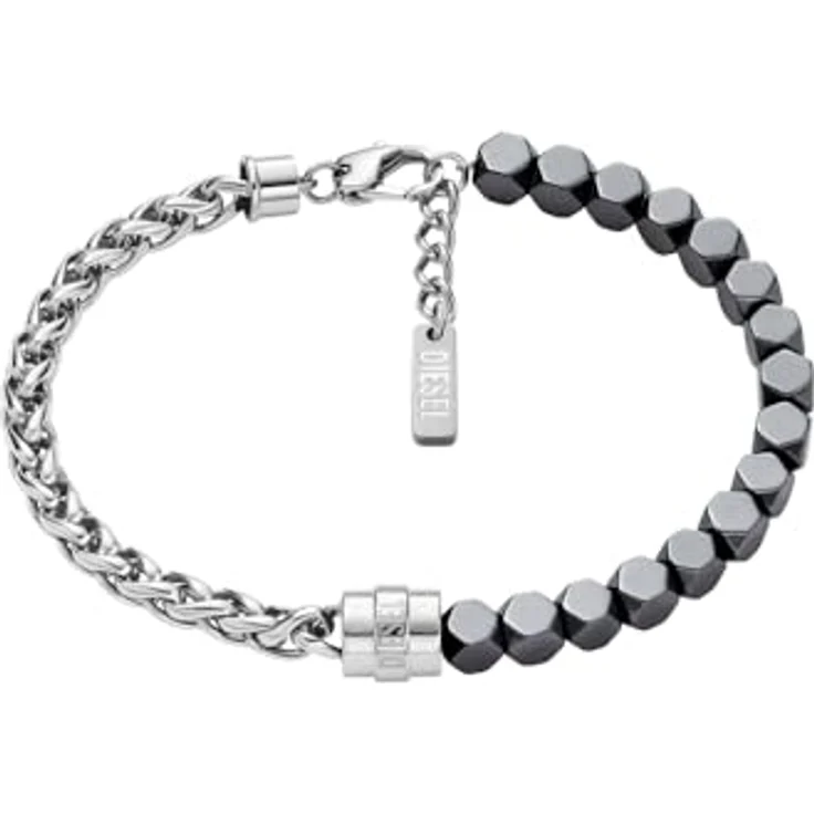 Diesel Font Herren Edelstahlarmband, Silberfarben, matt und glänzend, 19,5 cm + 1,5 cm, Karabinerverschluss – Bild 1