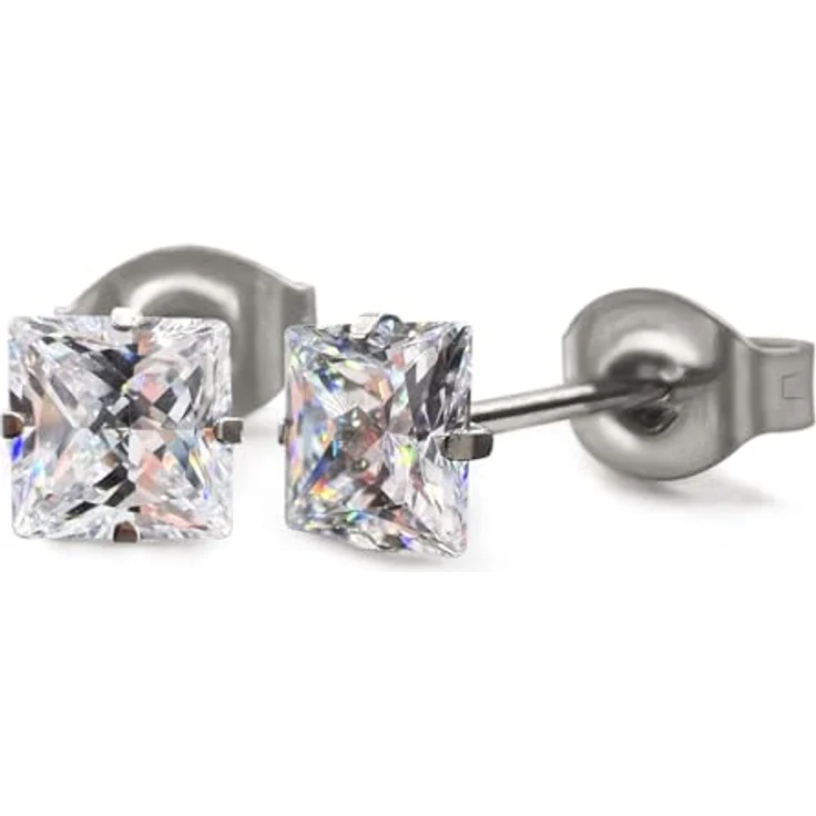 Limerencia G23 Reintitan Ohrringe, hypoallergen mit 6mm kubischem Zirkonia, quadratisches Design für Frauen und Mädchen – Bild 1
