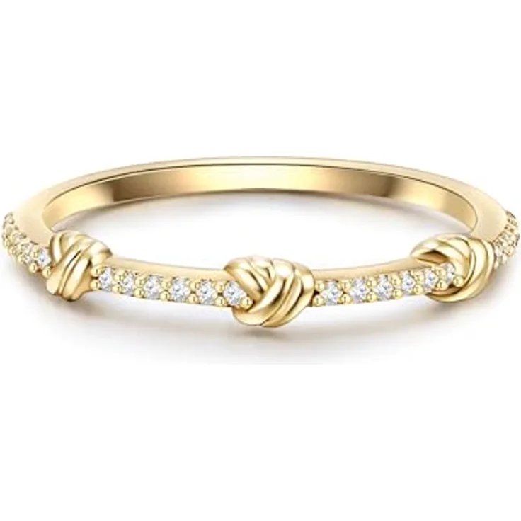 GLANZSTÜCKE MÜNCHEN Damen-Ring mit Knotendesign, 925/- Sterling Silber gelbvergoldet, Zirkonia weiß, glamouröser Bandring in Schmuckbox