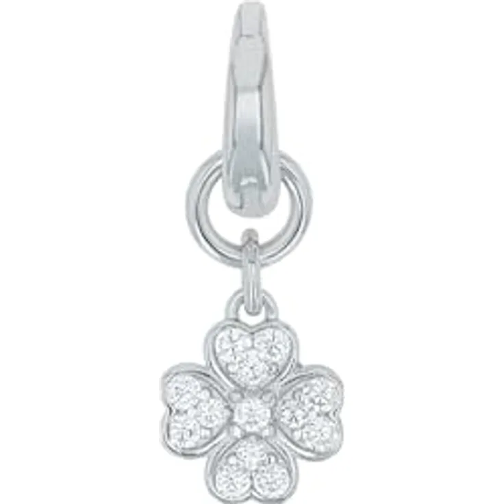 Amor Charm Kleeblatt 925 Sterling Silber Damen Charms mit Zirkonia, 1,7 cm, Weiß, in Schmuck Geschenk Box