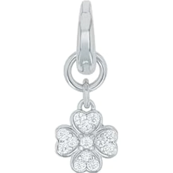 Amor Charm Kleeblatt 925 Sterling Silber Damen Charms mit Zirkonia, 1,7 cm, Weiß, in Schmuck Geschenk Box – Bild 1