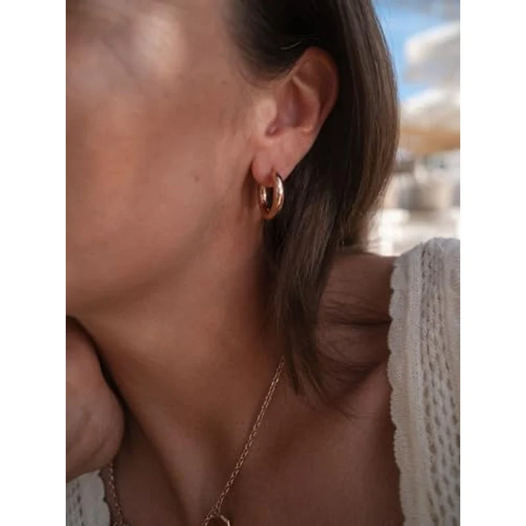 Purelei Small Glamorous Creolen, Edelstahl-Ohrringe mit Scharnierverschluss, 14K vergoldet in Rosé, 21 mm Durchmesser, wasserfest – für Curated Ear Look – Bild 2