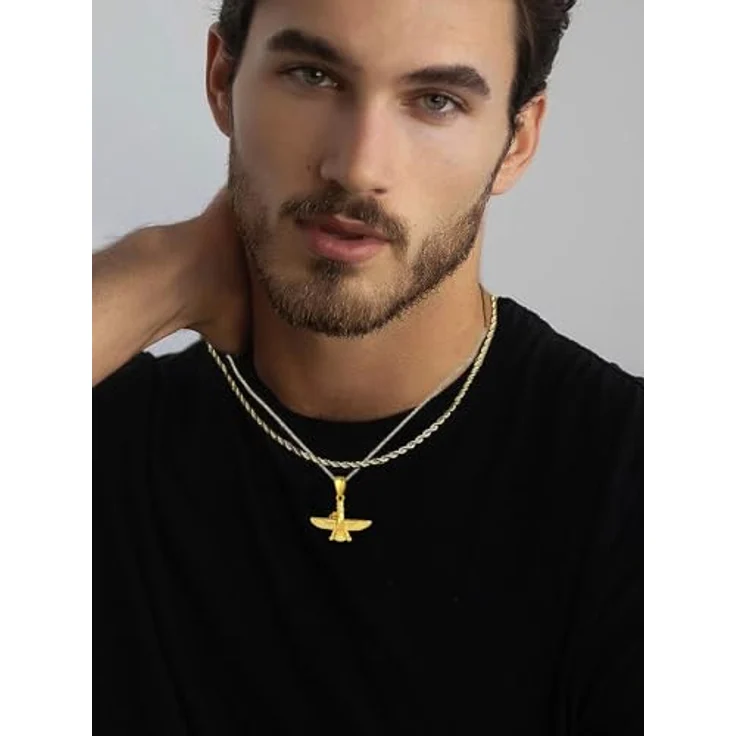 U7 Männer Halskette Gold Kette Faravahar Anhänger aus Edelstahl, 50cm verstellbare Rolokette, 18k vergoldet, Zoroastrismus Amulett für Herren und Damen, Geschenkidee für Weihnachten – Bild 3