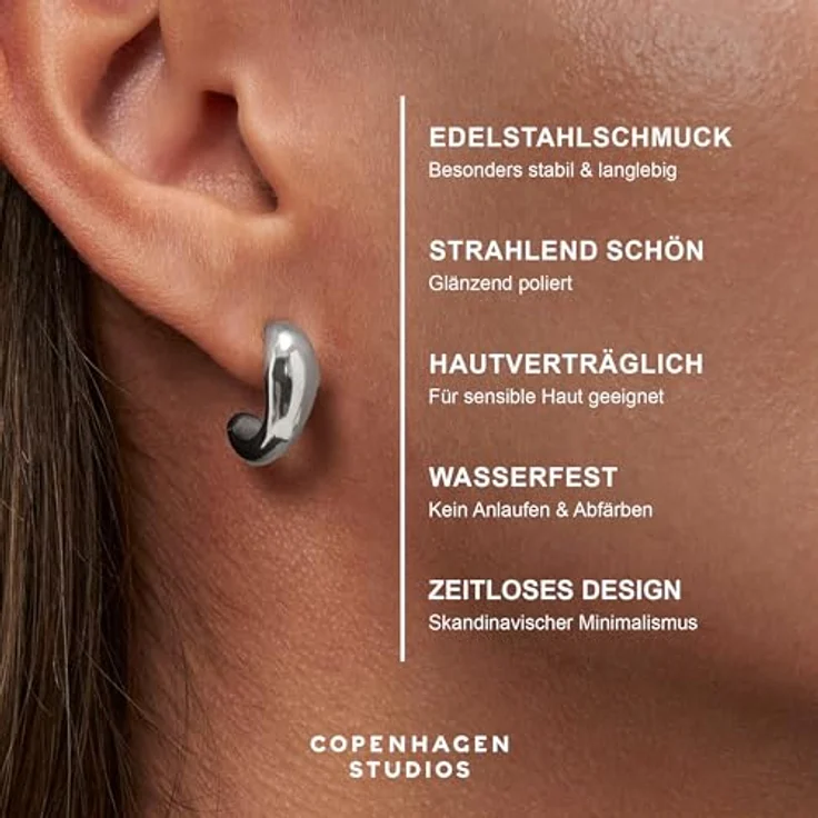COPENHAGEN STUDIOS Organics Studs, Damen-Ohrstecker aus poliertem Edelstahl, Silber, wasserfest & hautfreundlich, 17 mm – Bild 3