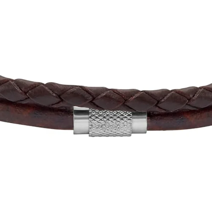 Fossil Herrenarmband, Leder in Braun mit Faltverschluss und Kombi-Ausführung – Bild 2