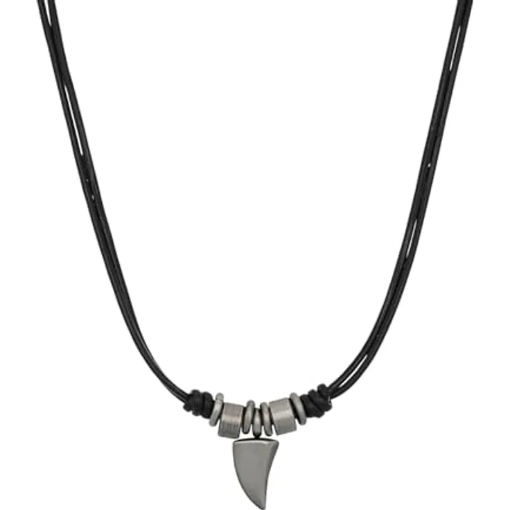s.Oliver Herren Halskette mit Zahn-Anhänger, Edelstahl und Leder, 45+5 cm, Silber, in Schmuck Geschenk Box