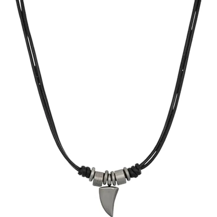 s.Oliver Herren Halskette mit Zahn-Anhänger, Edelstahl und Leder, 45+5 cm, Silber, in Schmuck Geschenk Box – Bild 1
