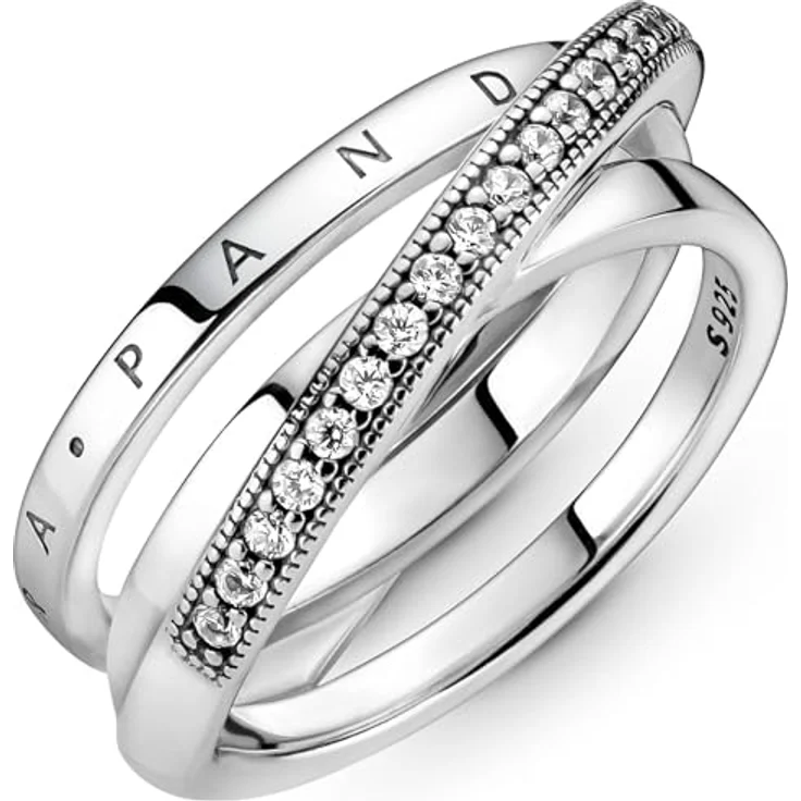 PANDORA Ring "überkreuzendes Dreifachband", Crossover Pavé Triple Band Ring, Silber mit Zirkonia, Größe 48 – Bild 3