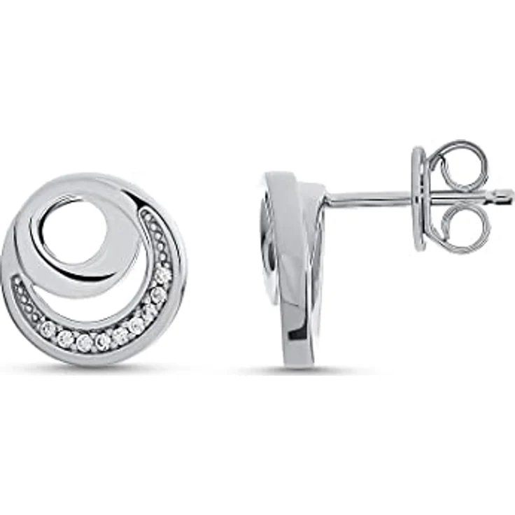 JETTE Damen-Ohrstecker DOT, 925er Silber rhodiniert mit 18 Zirkonia, Durchmesser 10 mm – Bild 2