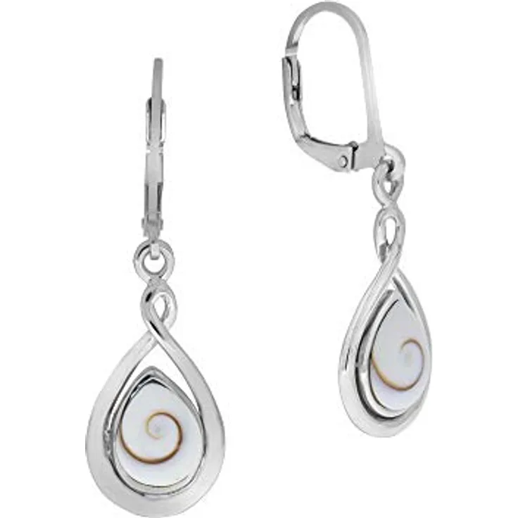 Zeeme Pearls Damen Ohrhänger 925/- Sterling Silber, glänzende Tropfenform mit weißer Muschel, 3,7 cm