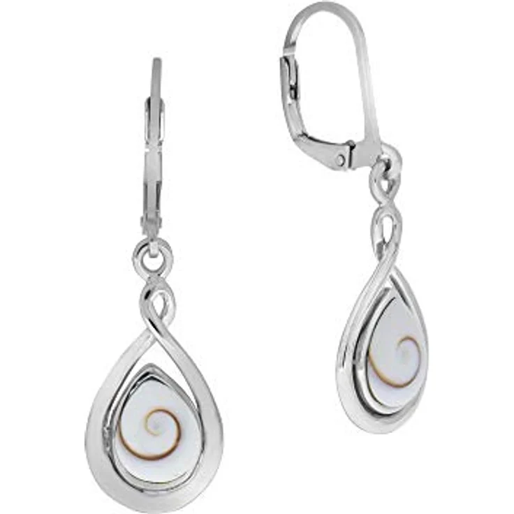 Zeeme Pearls Damen Ohrhänger 925/- Sterling Silber, glänzende Tropfenform mit weißer Muschel, 3,7 cm – Bild 1