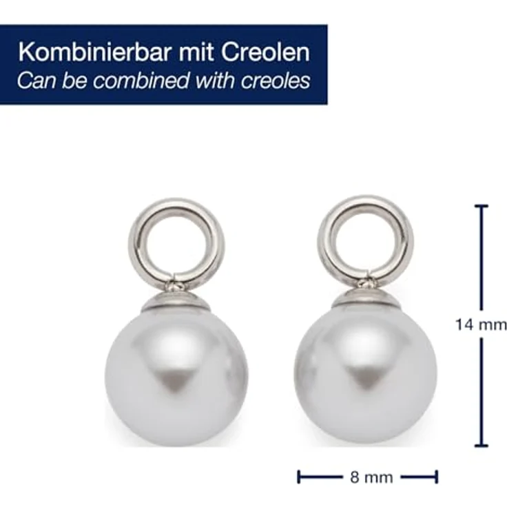 JEWELS BY LEONARDO Ohrringe Anhänger Perla Beauty's, Edelstahl Charms mit Imitationsperle in Hellgrau, allergikerfreundlich und robust, 1 Paar, 024335 – Bild 2