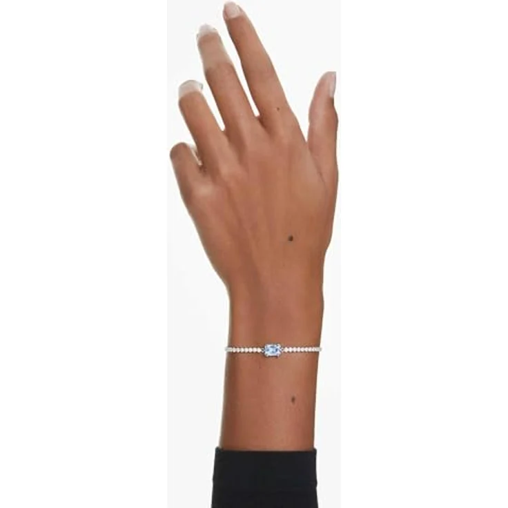 Swarovski Matrix Tennisarmband, Blaues, Rhodiniertes Armband mit Swarovski Zirconia in Baguette-Schliff – Bild 5