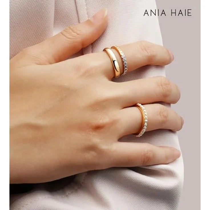 ANIA HAIE Damen Ring MELODIC POET Celestial Chunky, 925 Sterling Silber 14k vergoldet, 28 Zirkonia, Gravuren von Stern und Mond, Größe 54, inkl. Geschenkverpackung – Bild 5